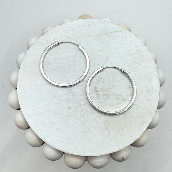 Sterling Silver Hoop Earrings MinimalSquare Lightweight Full Circle 1.25” - Picture 1 of 6